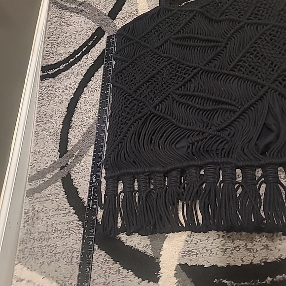 Anju Woven Cotton Large Fringe Black Bag - Picture 7 of 13